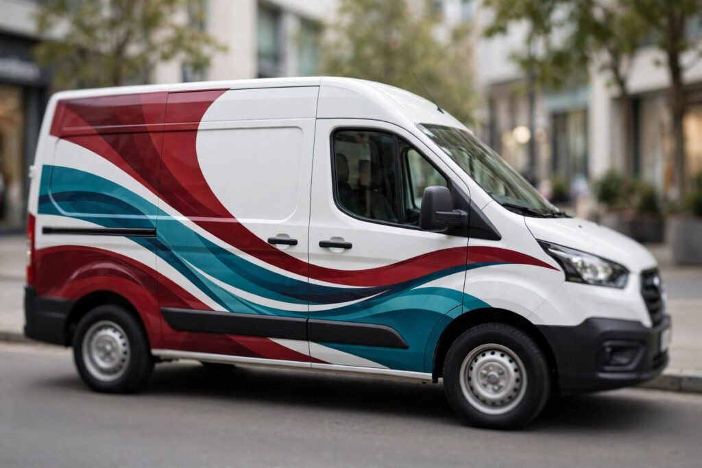 Work van with professional partial vehicle wrap